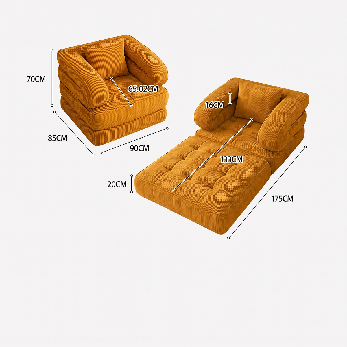 Rozměry a materiály — Mova — Bezramowy fotel modułowy 90 cm