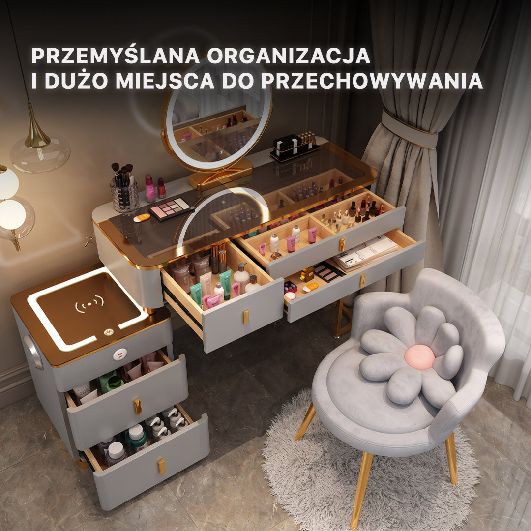 Lumira Glass - Toaletka LED Smart z ładowaniem Qi i Bluetooth