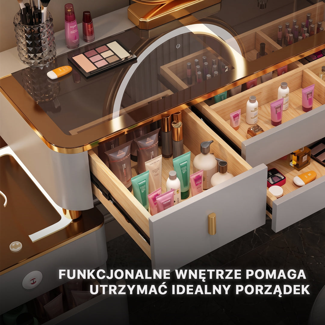 Lumira Glass - Toaletka LED Smart z ładowaniem Qi i Bluetooth