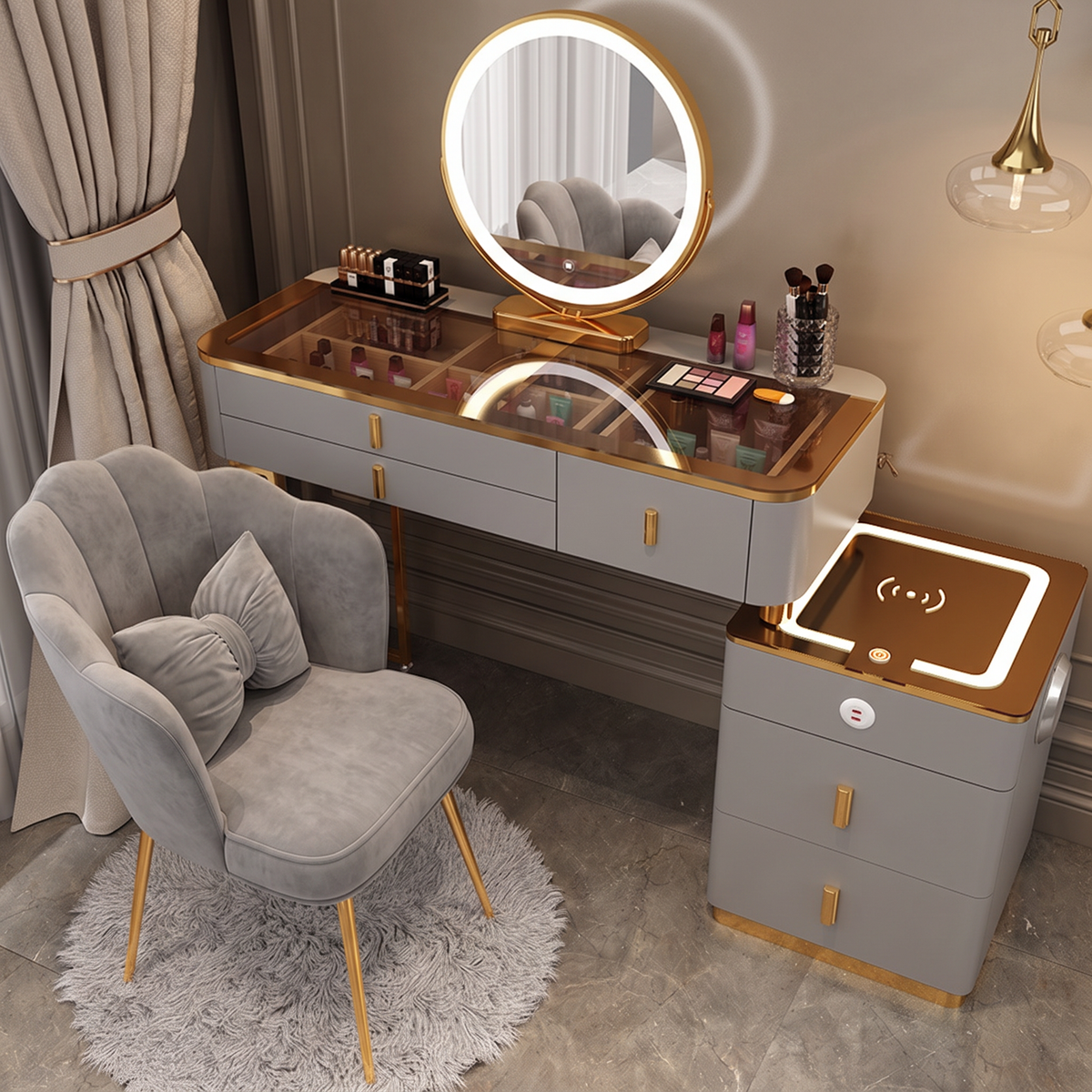 Lumira Glass - Toaletka LED Smart z ładowaniem Qi i Bluetooth
