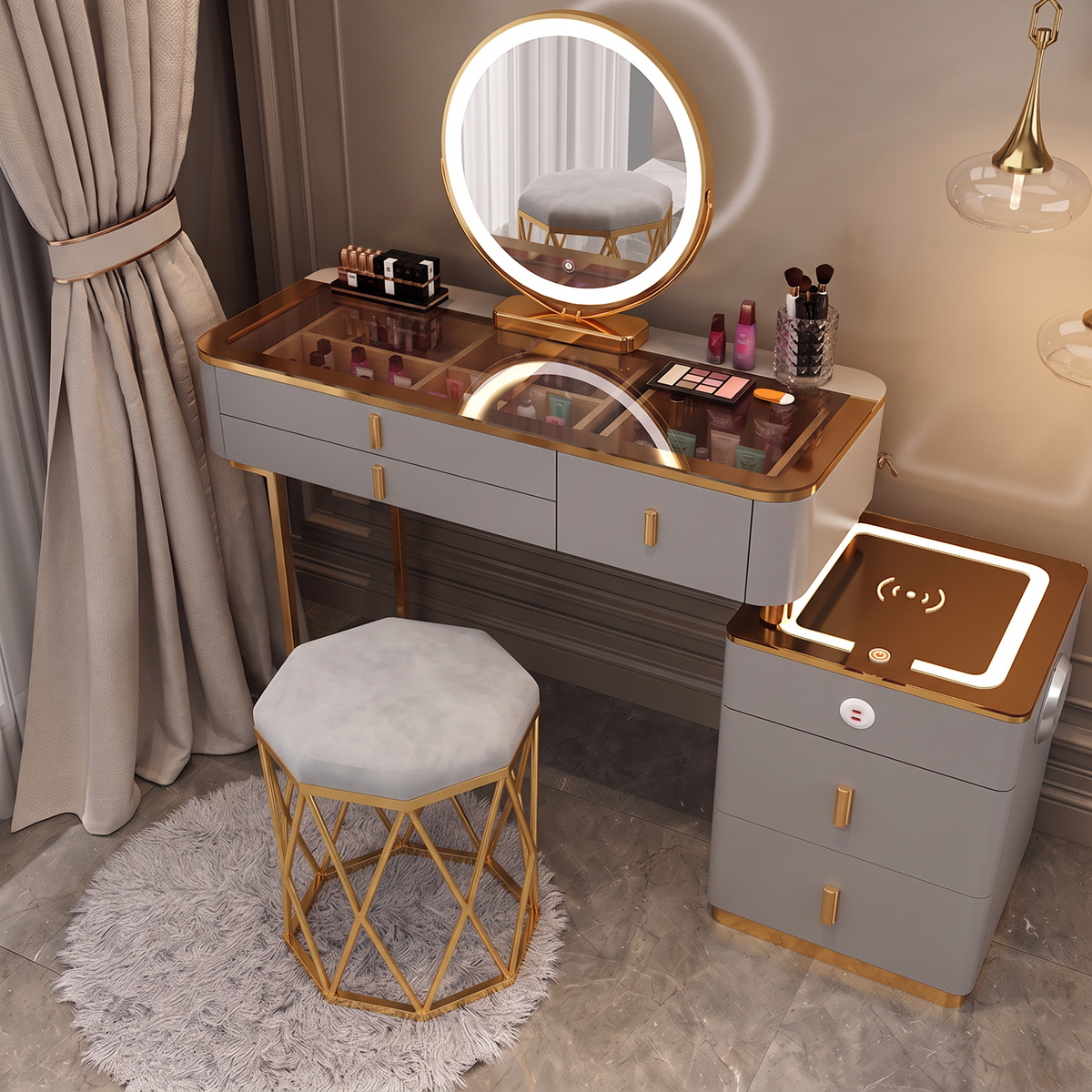 Lumira Glass - Toaletka LED Smart z ładowaniem Qi i Bluetooth