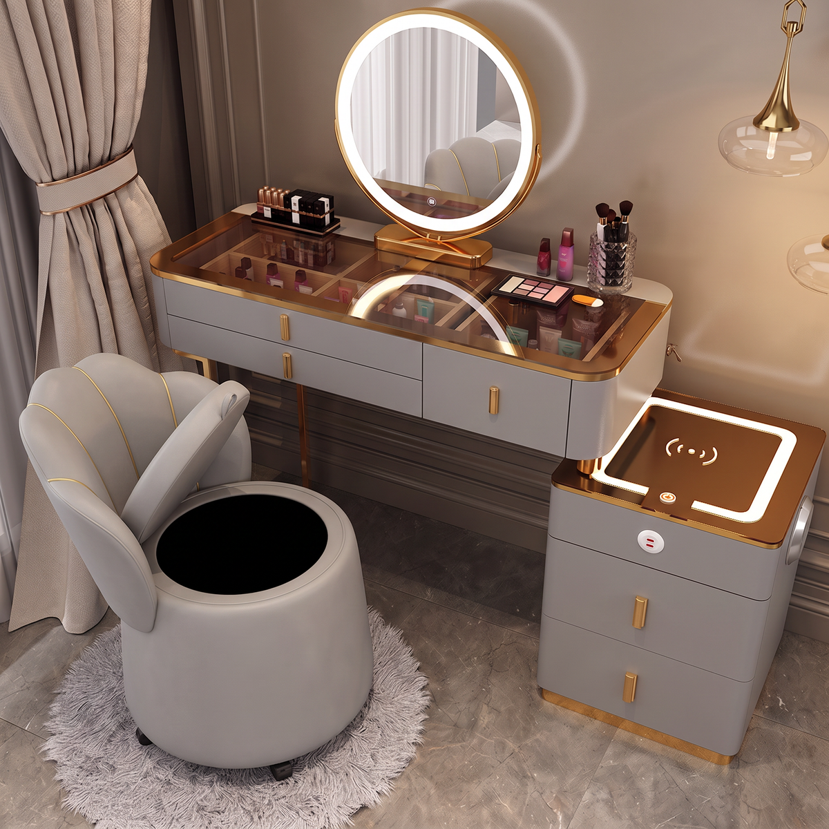 Lumira Glass - Toaletka LED Smart z ładowaniem Qi i Bluetooth